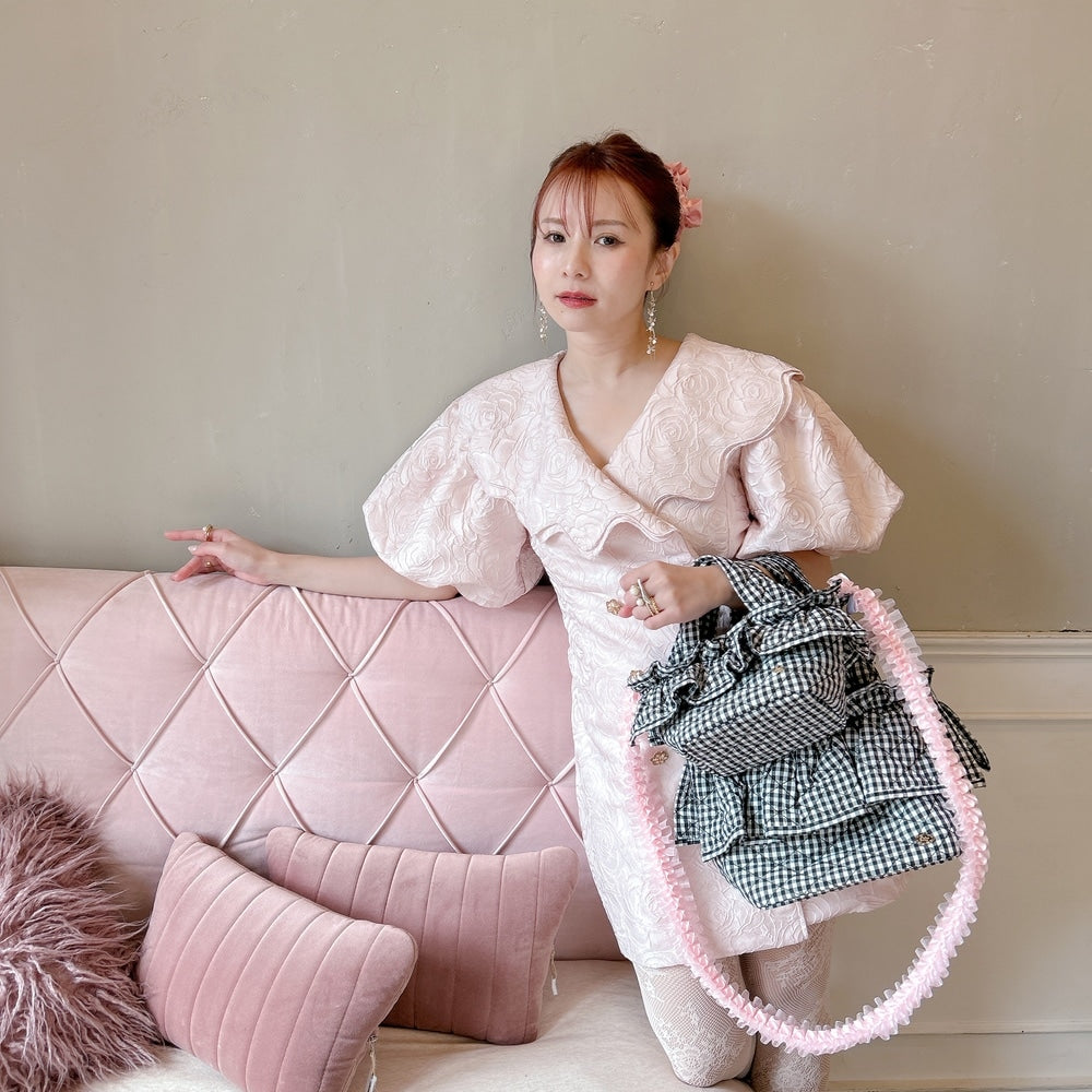 限界価格☆サハバイエリーフリルbagミニギンガムチェック&プクプクリボンチャーム フリルバッグ Quilting Frill Bebe ミニ/レギュラー【ギンガム