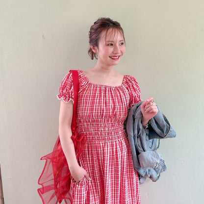 ★Ginghamシャーリングワンピース