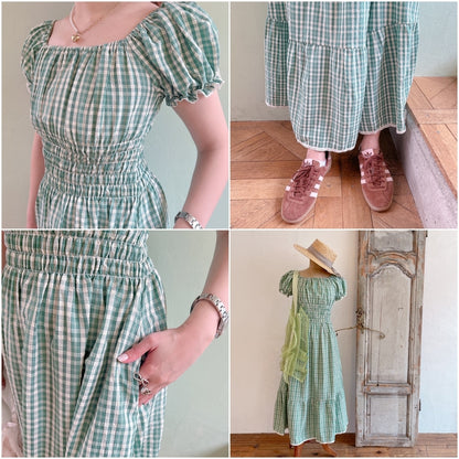 ★Ginghamシャーリングワンピース