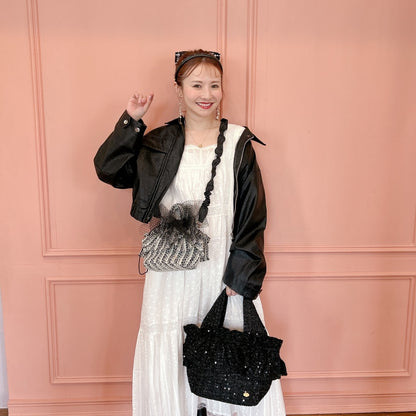 ミニフリルバッグ Tweedy Bebe【ブラック×ホワイト】1サイズ