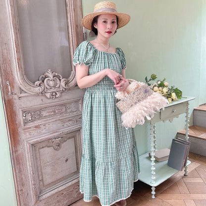 ★Ginghamシャーリングワンピース