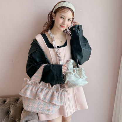 フリルバッグ Tweedy Bebe【ピーチ×シルバー】2サイズ