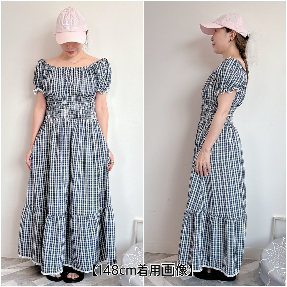 ★Ginghamシャーリングワンピース