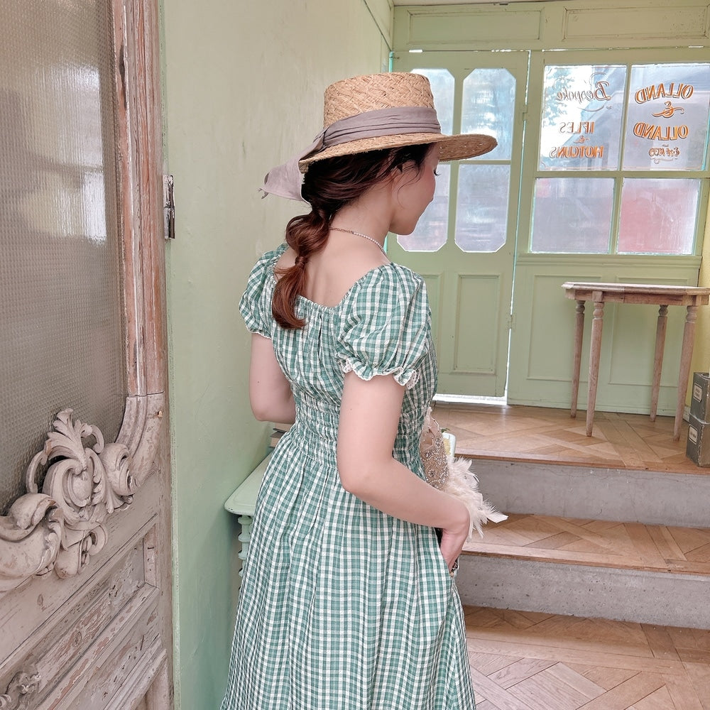 ★Ginghamシャーリングワンピース