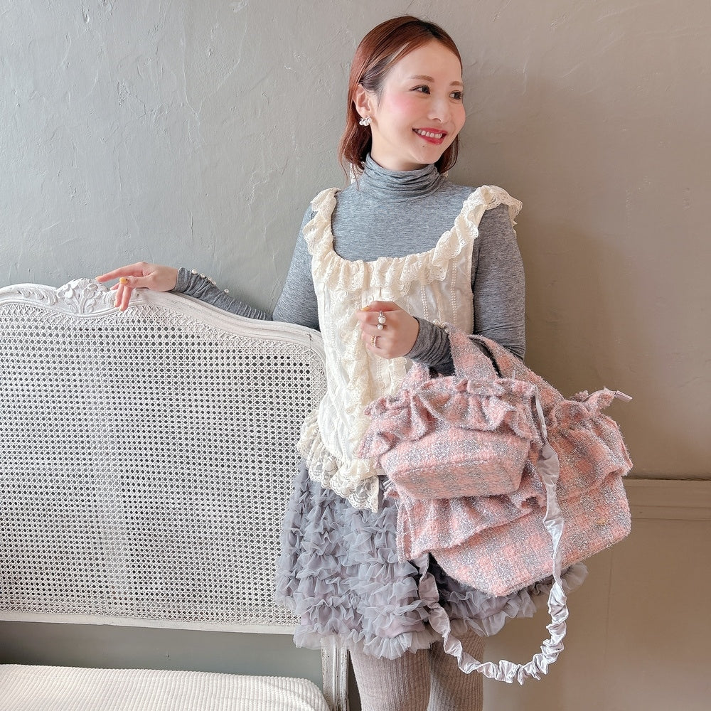 フリルバッグ Tweedy Bebe【ピーチ×シルバー】2サイズ – Saha by elliee