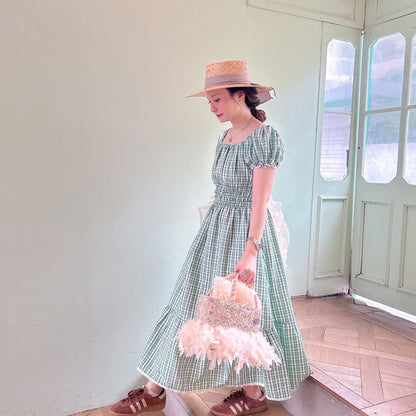 ★Ginghamシャーリングワンピース