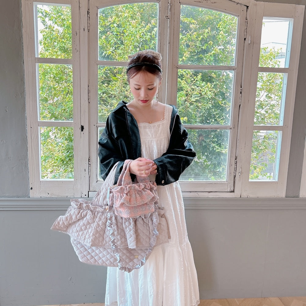 フリルバッグ Tweedy Bebe【ピーチ×シルバー】2サイズ – Saha by elliee