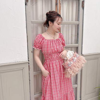 ★Ginghamシャーリングワンピース