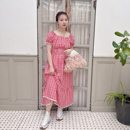 ★Ginghamシャーリングワンピース
