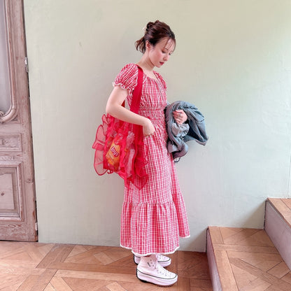 ★Ginghamシャーリングワンピース