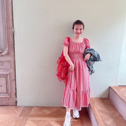 ★Ginghamシャーリングワンピース