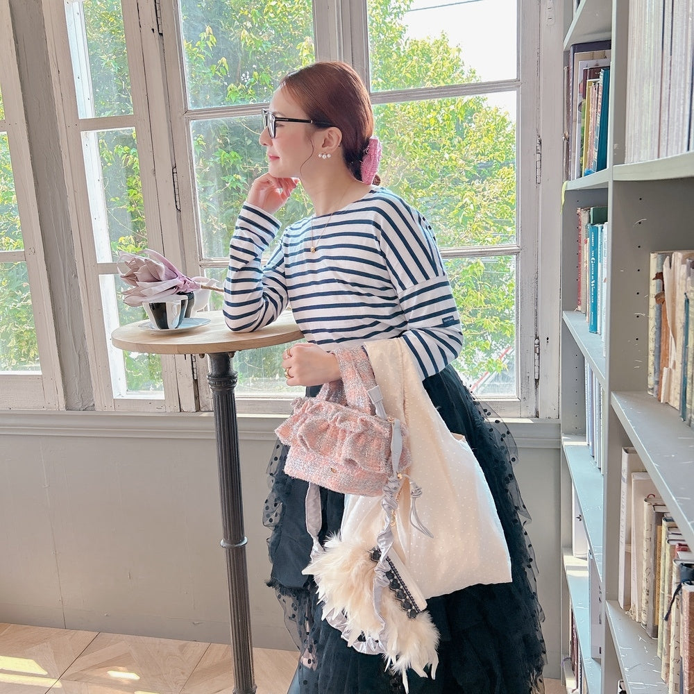 フリルバッグ Tweedy Bebe【ピーチ×シルバー】2サイズ