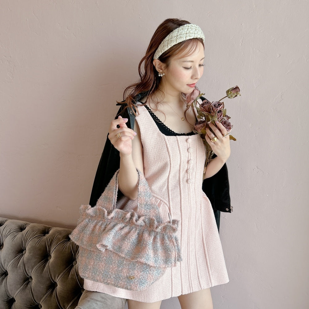 フリルバッグ Tweedy Bebe【ピーチ×シルバー】2サイズ