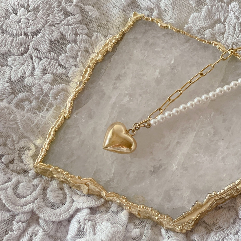 ハートアシメパールネックレス