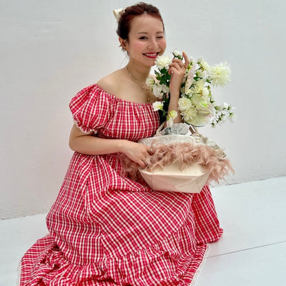 ★Ginghamシャーリングワンピース