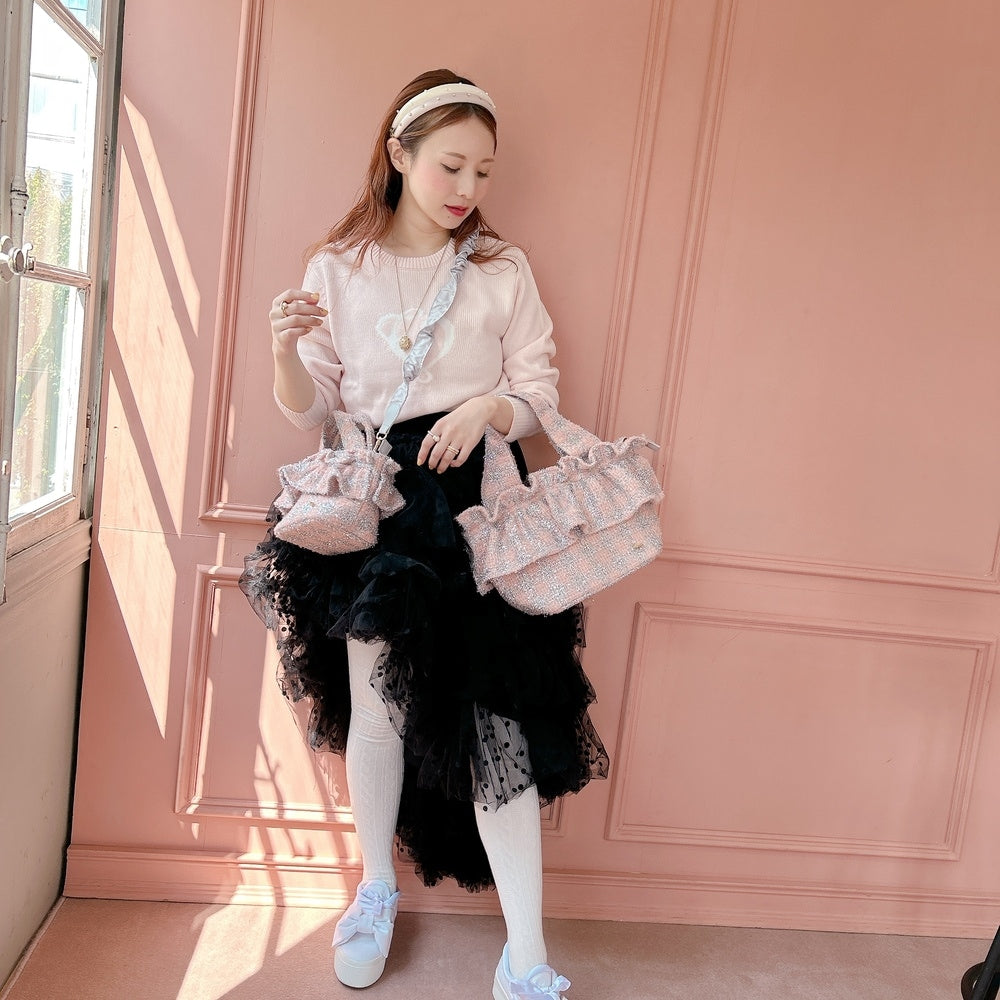 フリルバッグ Tweedy Bebe【ピーチ×シルバー】2サイズ