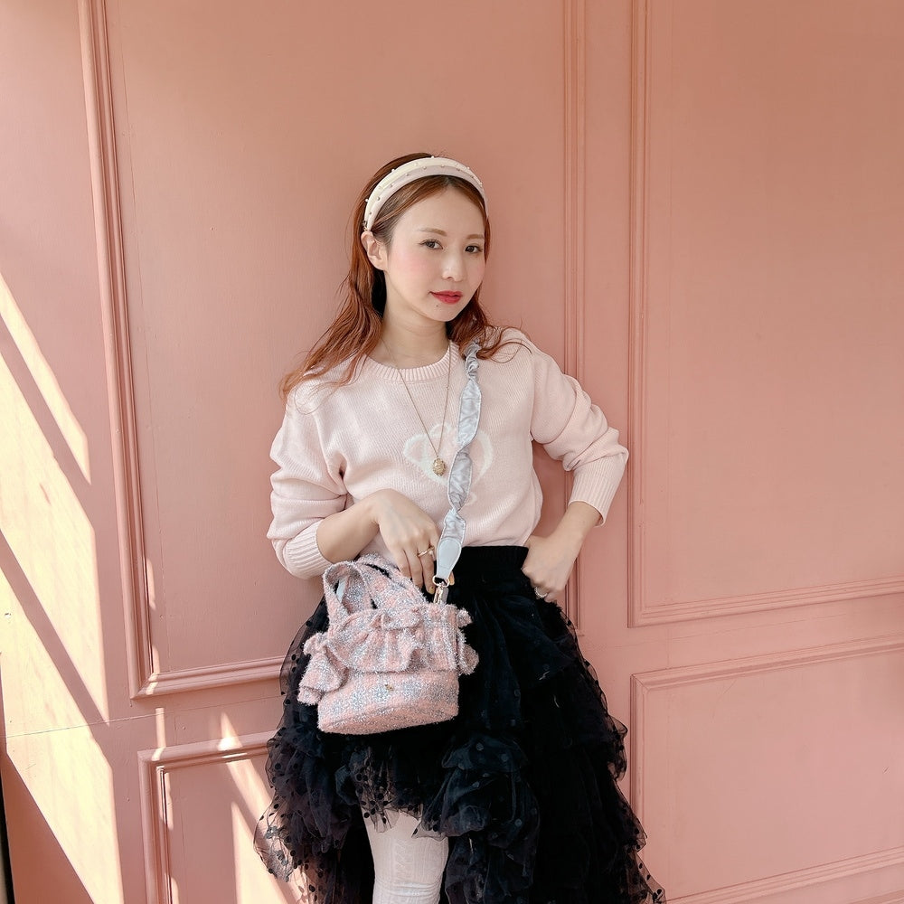 フリルバッグ Tweedy Bebe【ピーチ×シルバー】2サイズ – Saha by elliee