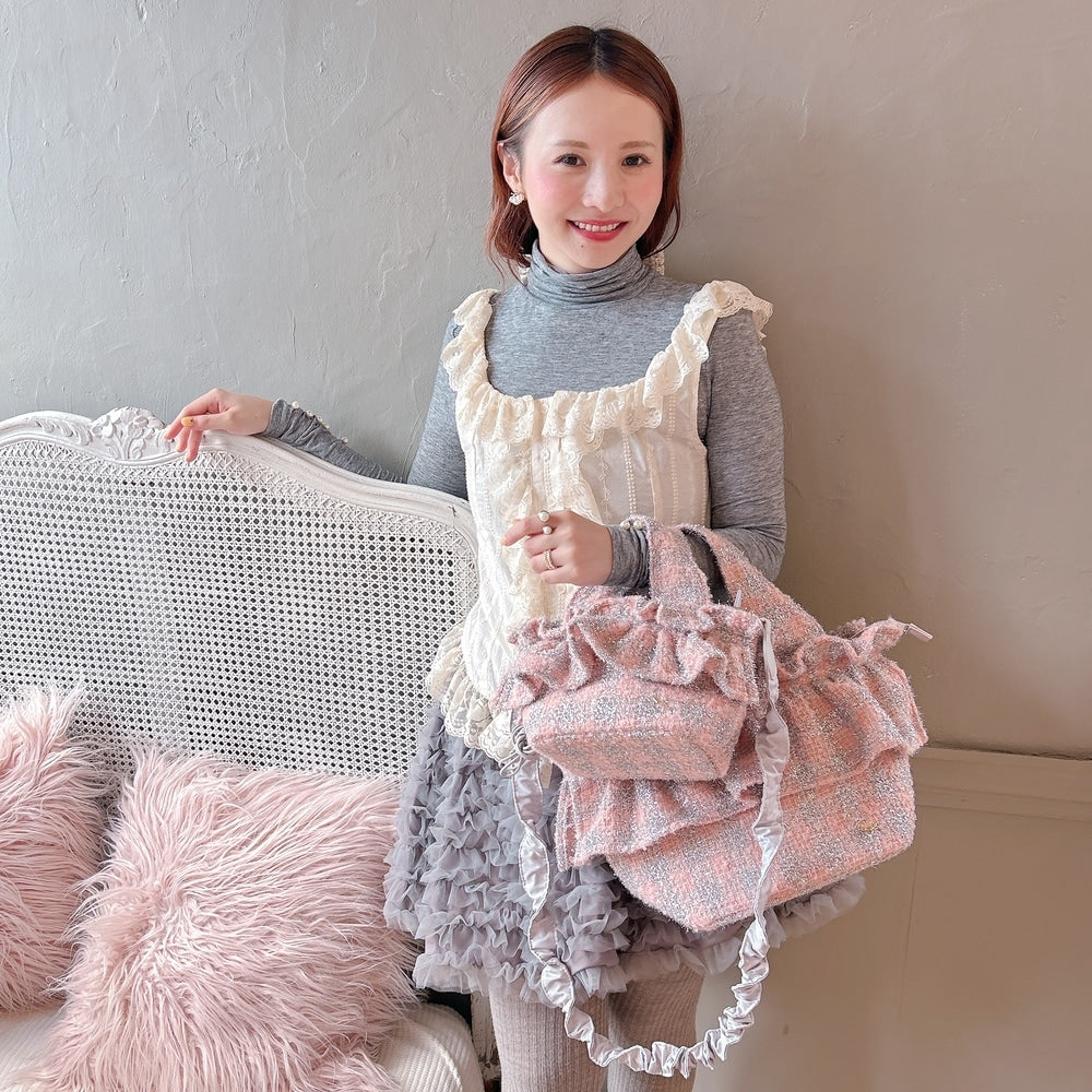 フリルバッグ Tweedy Bebe【ピーチ×シルバー】2サイズ