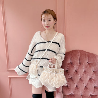 ミニサコッシュ Wintry Meghan アイボリー＆ホワイト