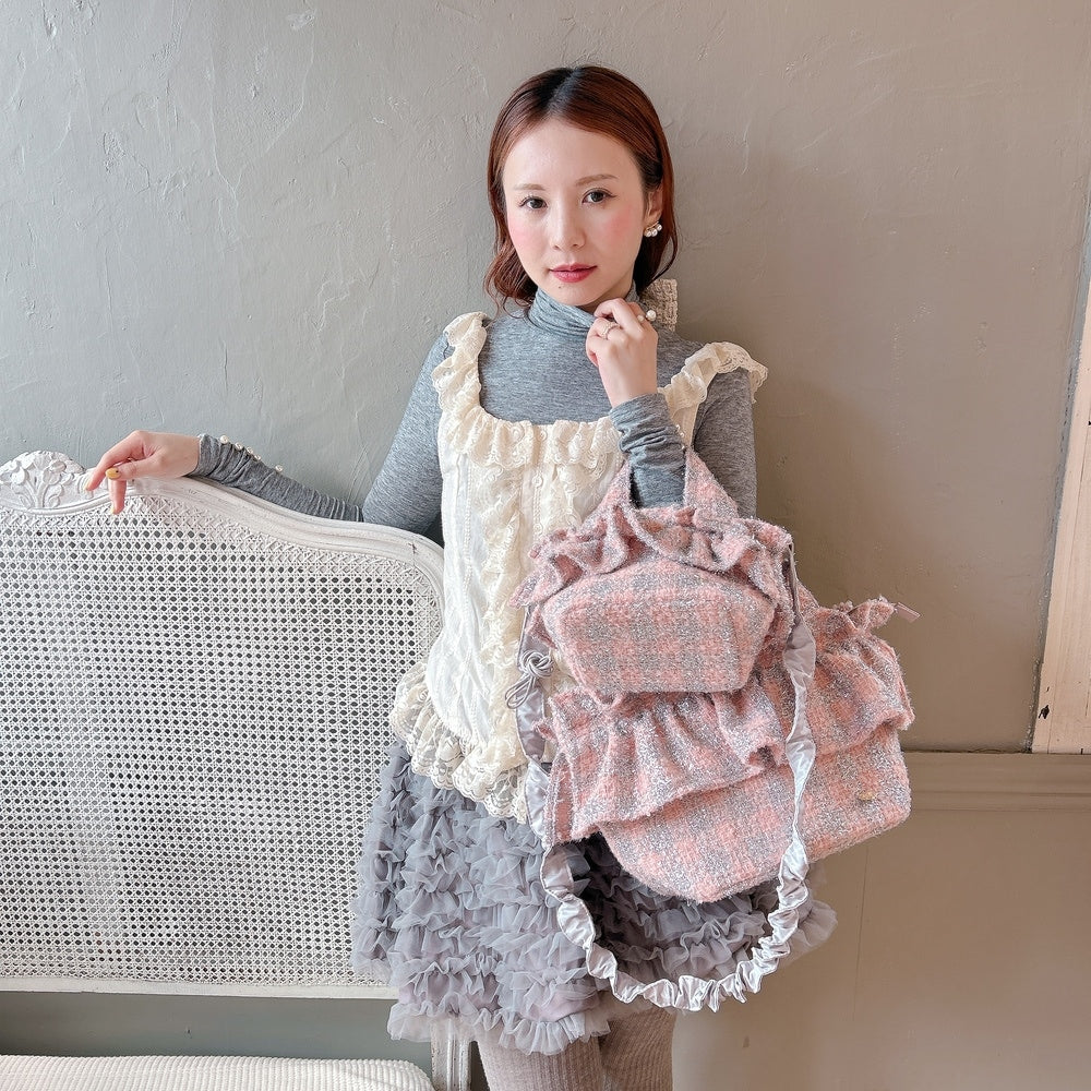 フリルバッグ Tweedy Bebe【ピーチ×シルバー】2サイズ