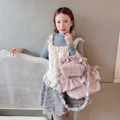 フリルバッグ Tweedy Bebe【ピーチ×シルバー】2サイズ