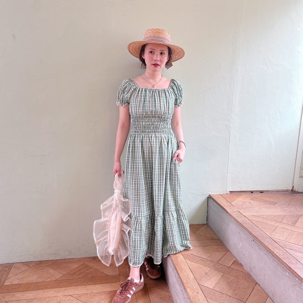 ★Ginghamシャーリングワンピース