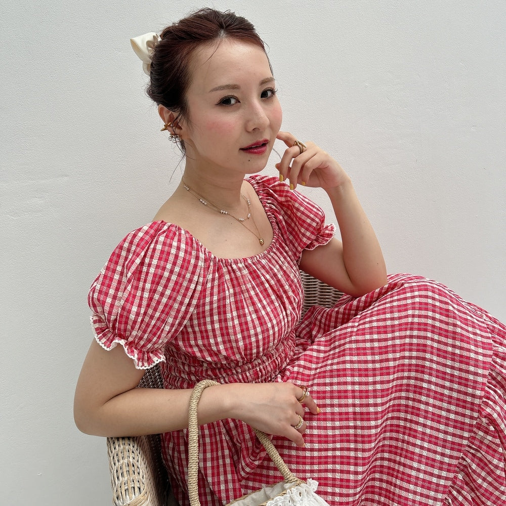 ★Ginghamシャーリングワンピース