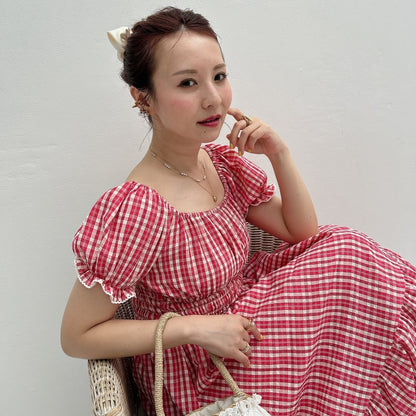 ★Ginghamシャーリングワンピース