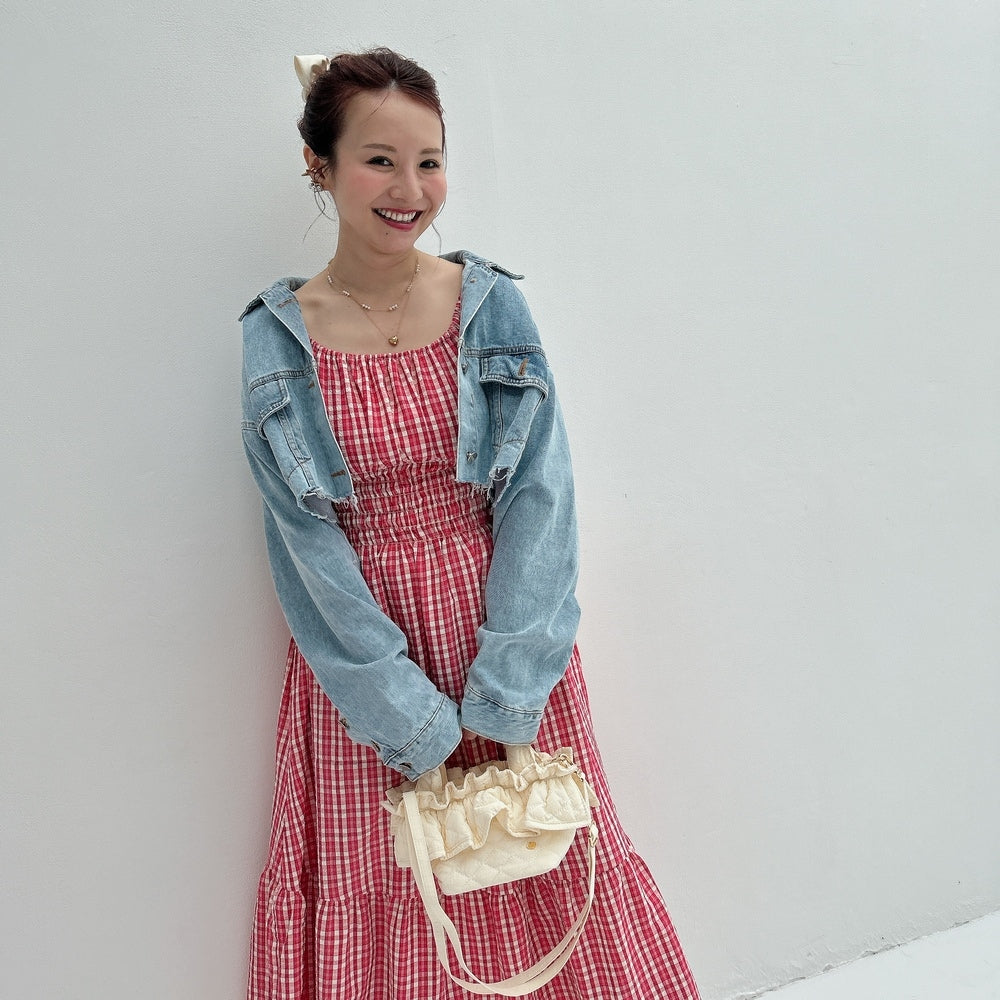 ★Ginghamシャーリングワンピース