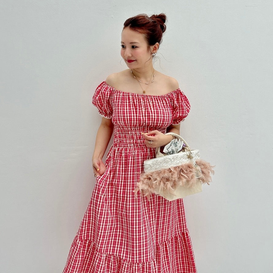 ★Ginghamシャーリングワンピース