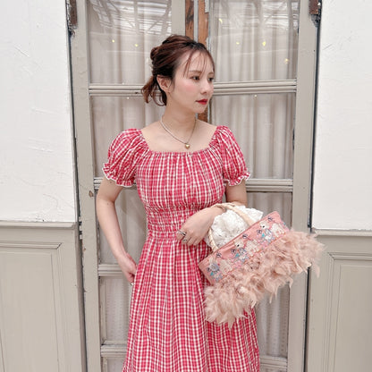 ★Ginghamシャーリングワンピース