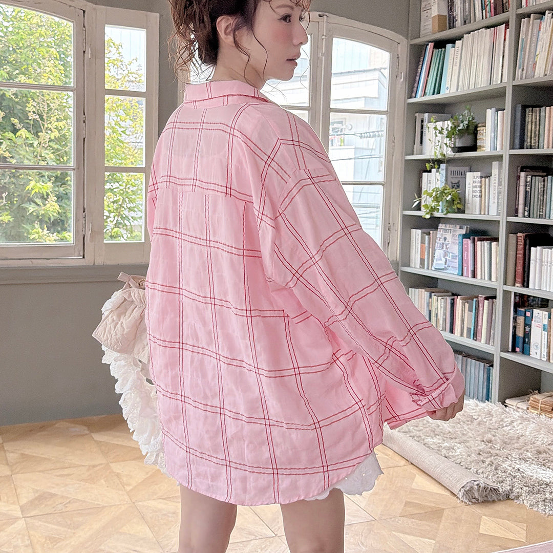 ★Pinkish Gridシャツ