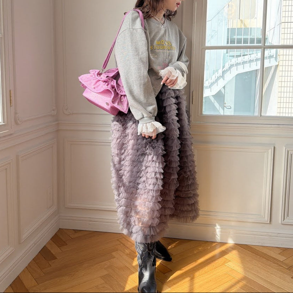 予約 ミディフリルバッグ Pearlette Bebe【ラメ】