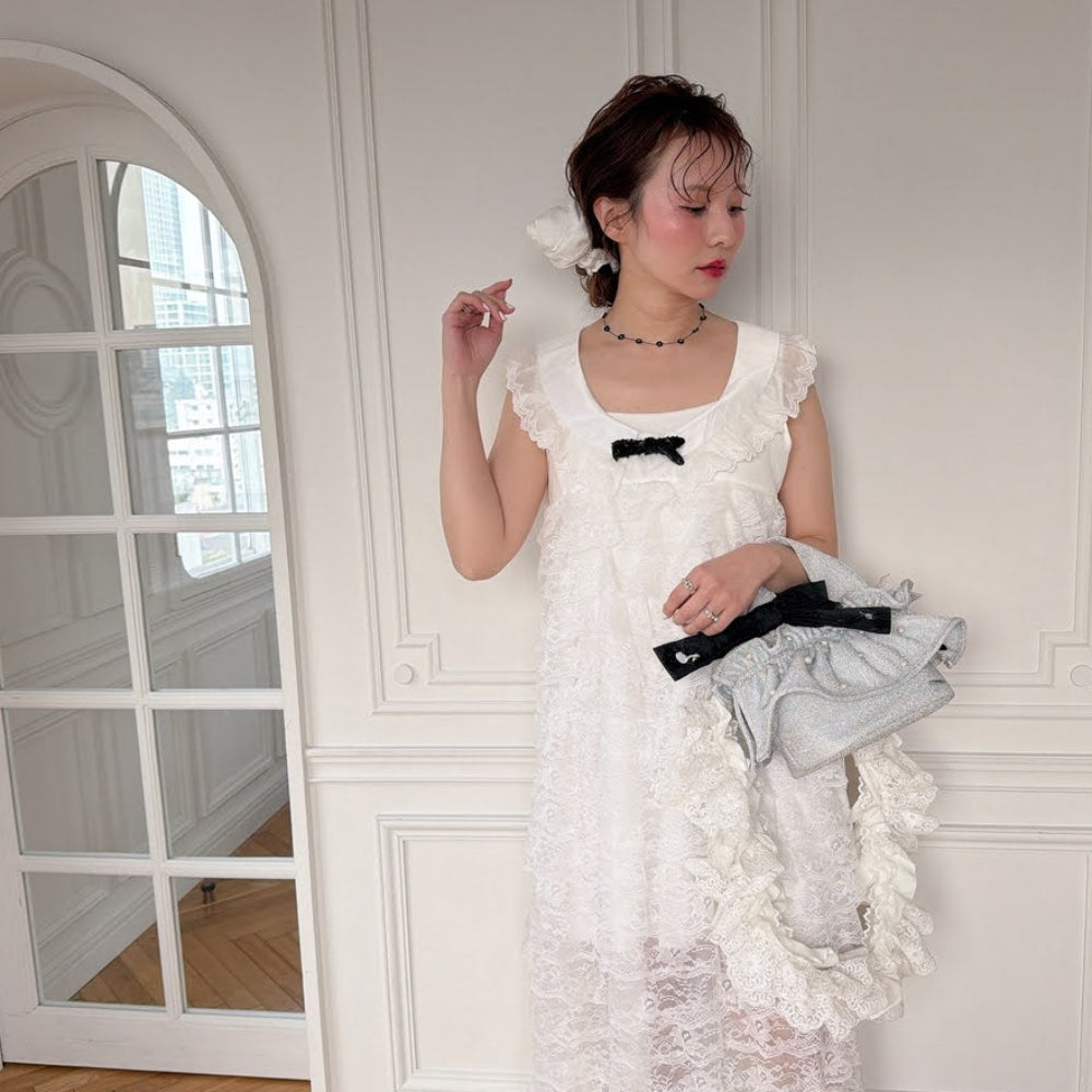 予約 ミディフリルバッグ Pearlette Bebe【ラメ】