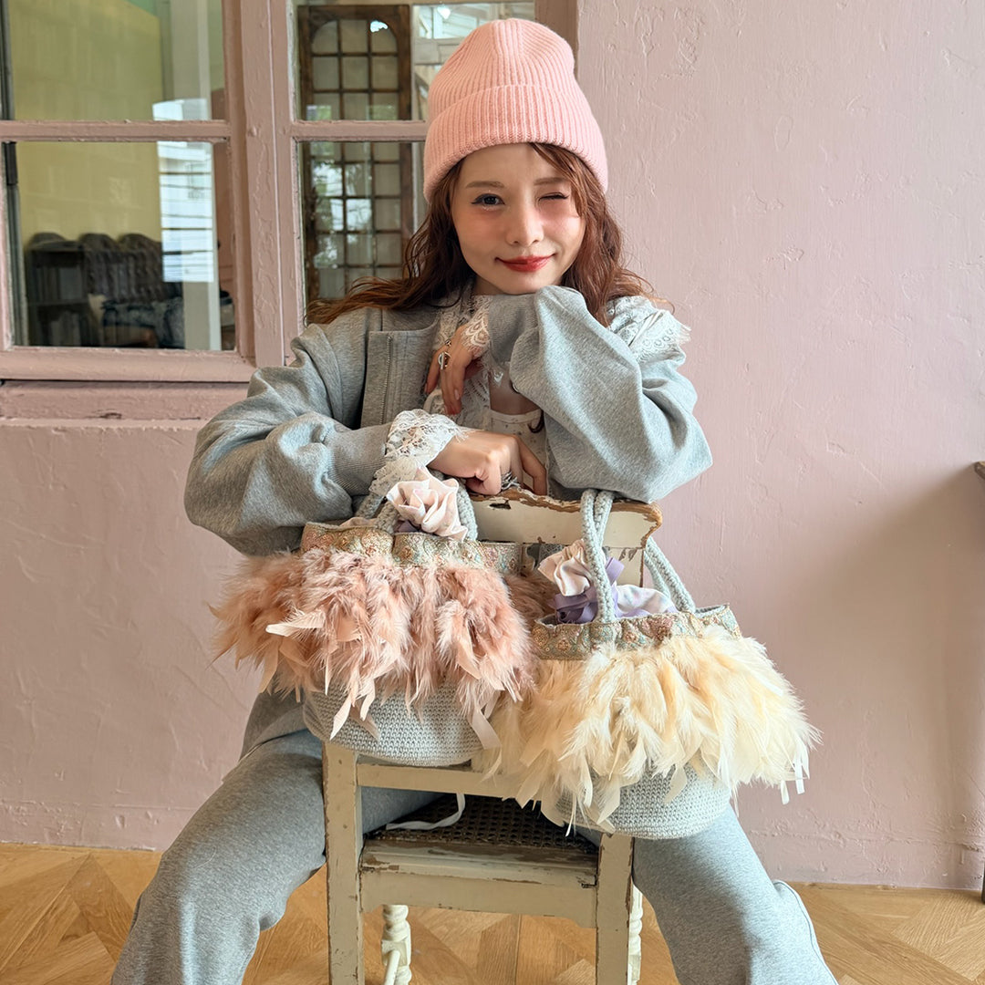 ニットトート+巾着 Marrakesh Belle-Grey